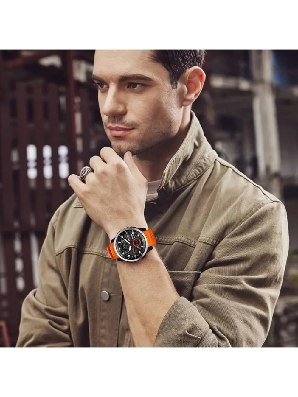Men's Orange Analog Quartz Stainless Steel Military Electronic LED Digital Watch